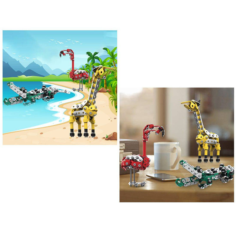 499PCS DIY Metal Assembly Model Set Educational Toy (Flamingo + Giraffe + Crocodile) - stirlingkit