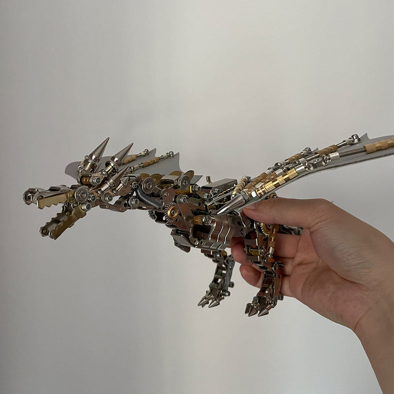 600CS DIY Mechanical Steampunk Western Dragon with Wing Assembly 3D Metal Model Kits - stirlingkit