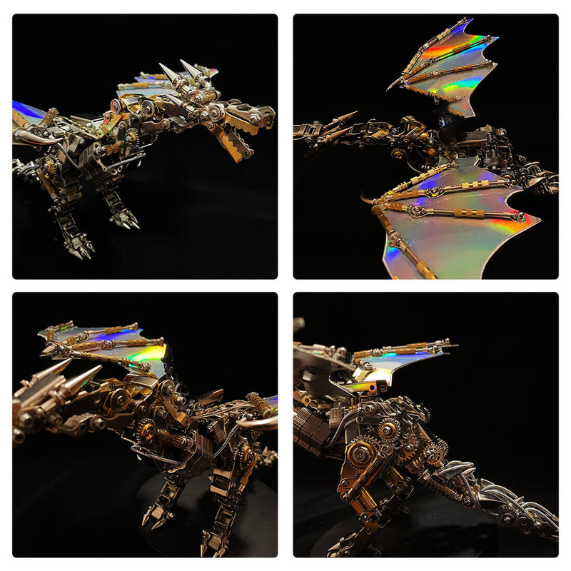 600CS DIY Mechanical Steampunk Western Dragon with Wing Assembly 3D Metal Model Kits - stirlingkit