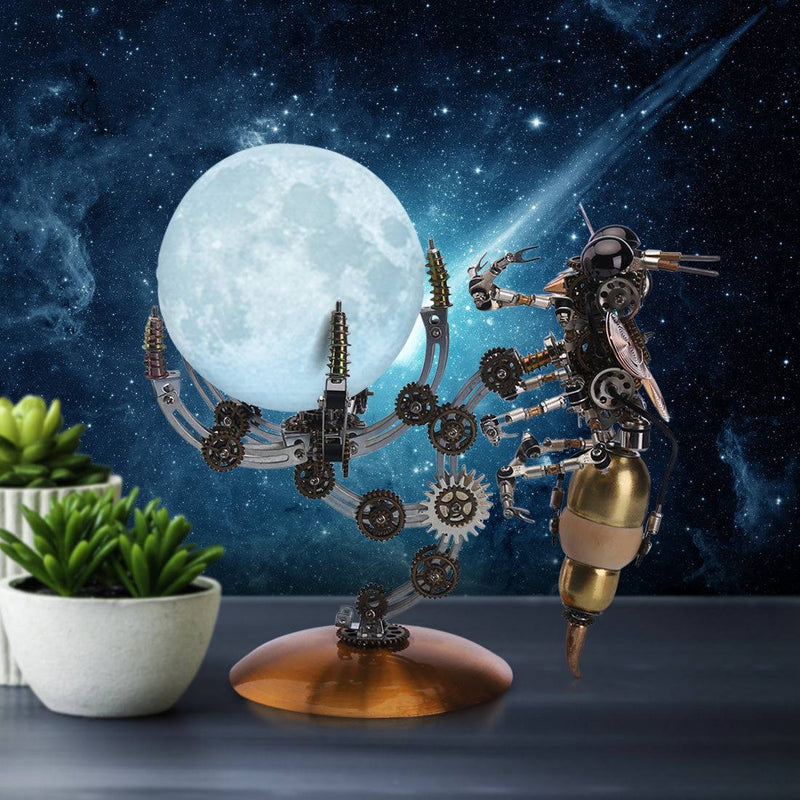 627PCS Mechanical Wasp Metal Model Kits with Planet Moon Lamp - stirlingkit