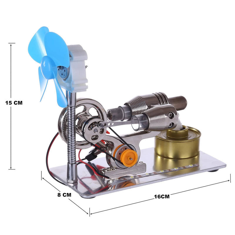 γ GammaType Stirling Engine Generator Model with LED Light Bar & Fan  Science Experiment Educational Toy - stirlingkit