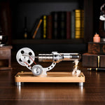 γ-shape LED Lights Stirling Engine Model with Wooden Base Science Experiment Teaching Gift - stirlingkit