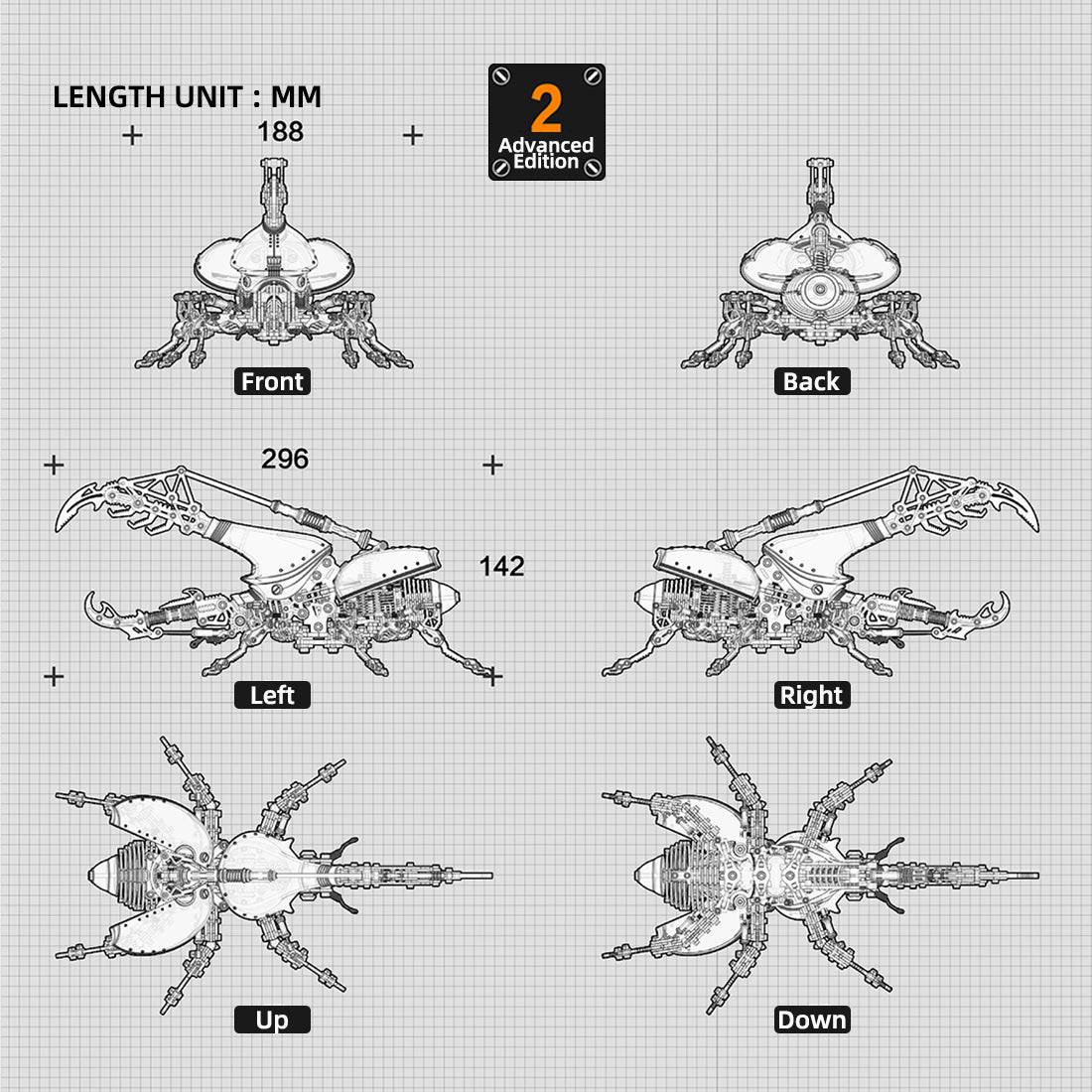 Adavanced 1014PCS+ Mechanical Green Dynastes Beetle 3D Metal DIY Assembly Kits Toys - stirlingkit
