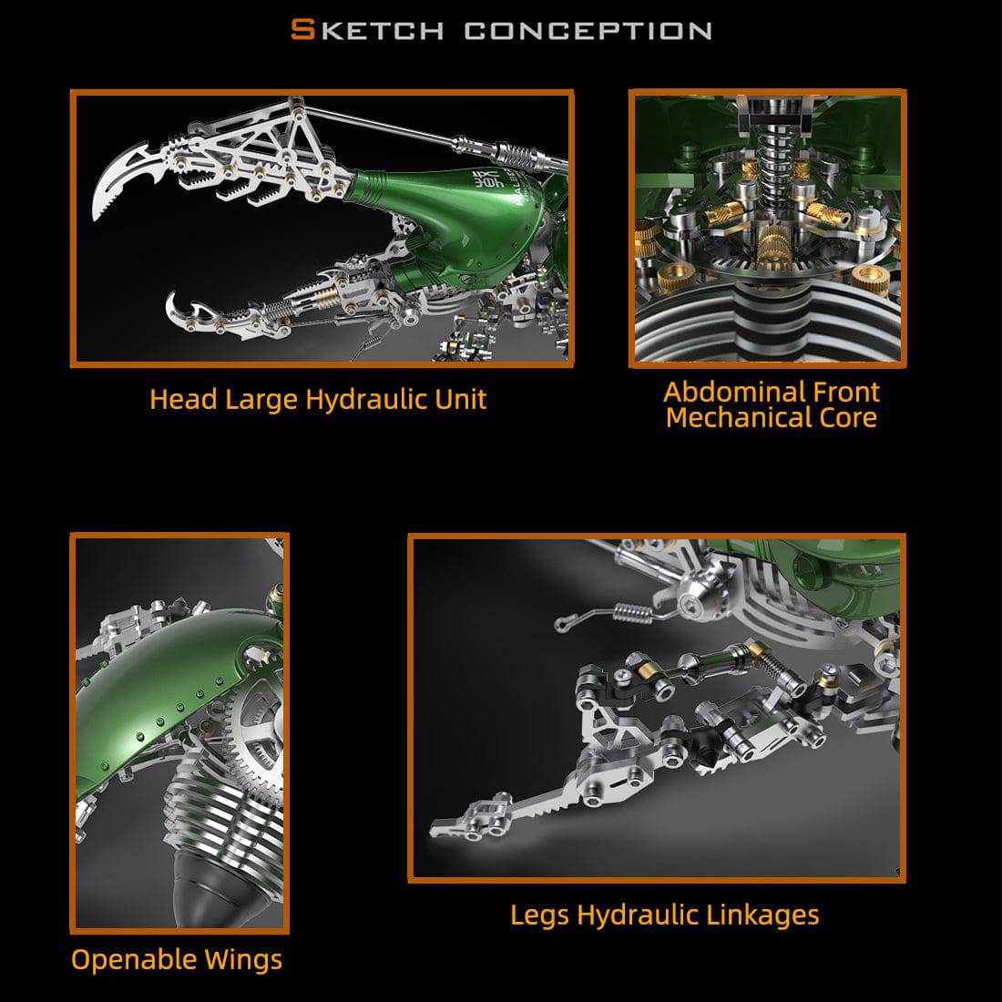 Adavanced 1014PCS+ Mechanical Green Dynastes Beetle 3D Metal DIY Assembly Kits Toys - stirlingkit
