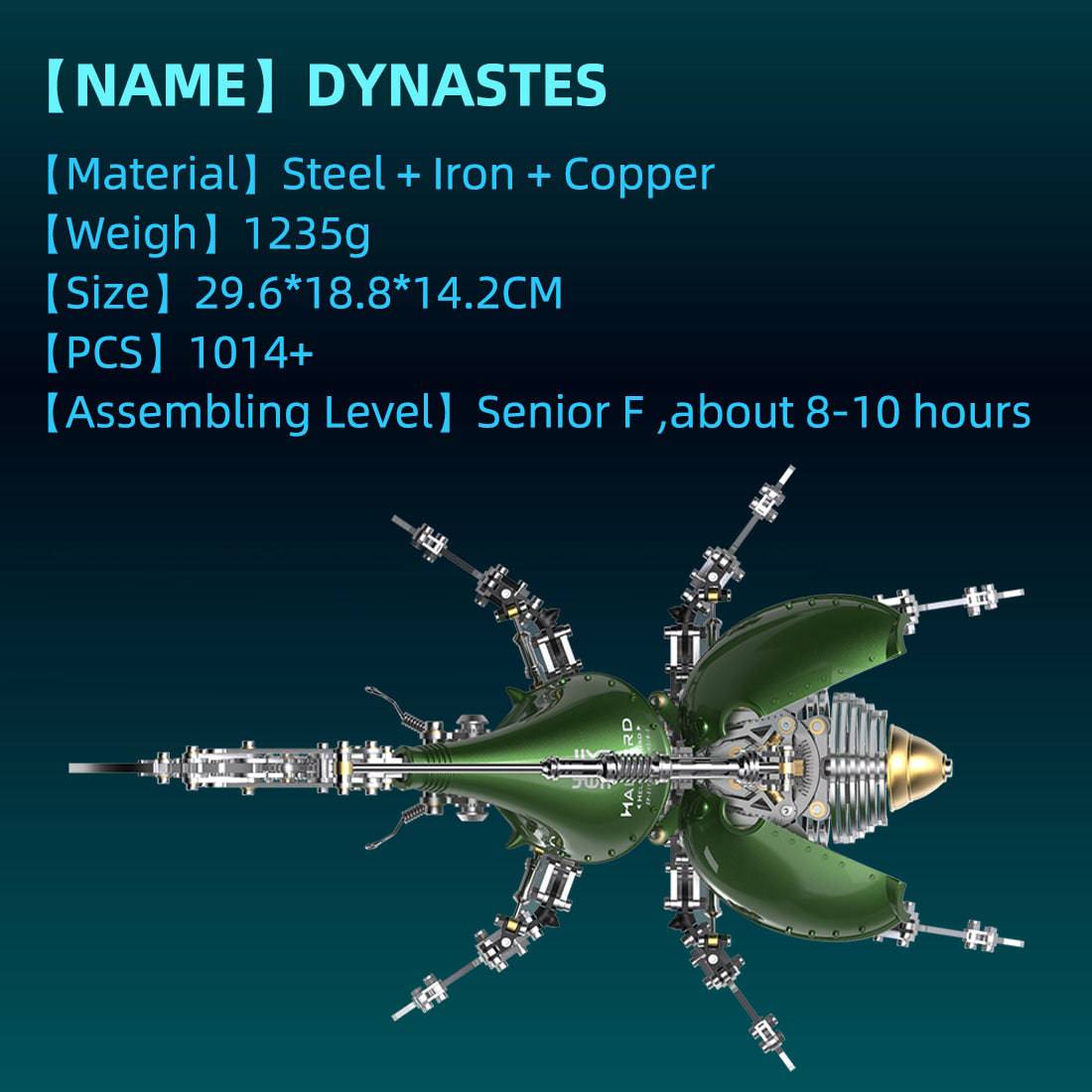 Adavanced 1014PCS+ Mechanical Green Dynastes Beetle 3D Metal DIY Assembly Kits Toys - stirlingkit