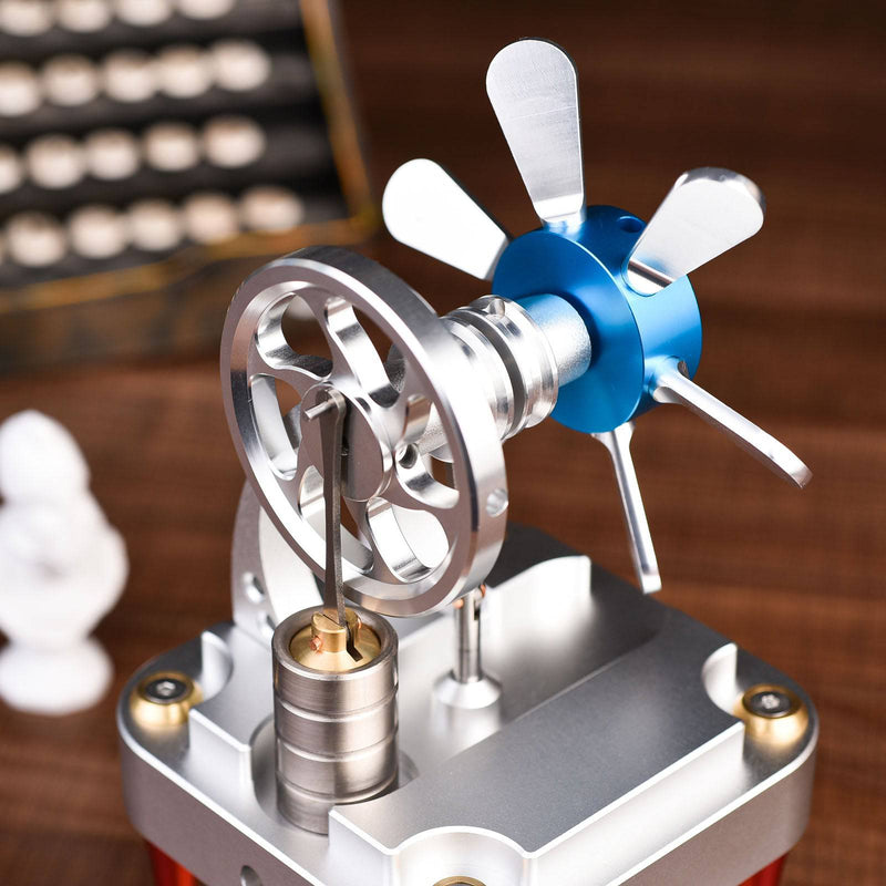 Air-Cooled Metal Vertical Stirling Engine with Flywheel Fan Model Education Toy - stirlingkit