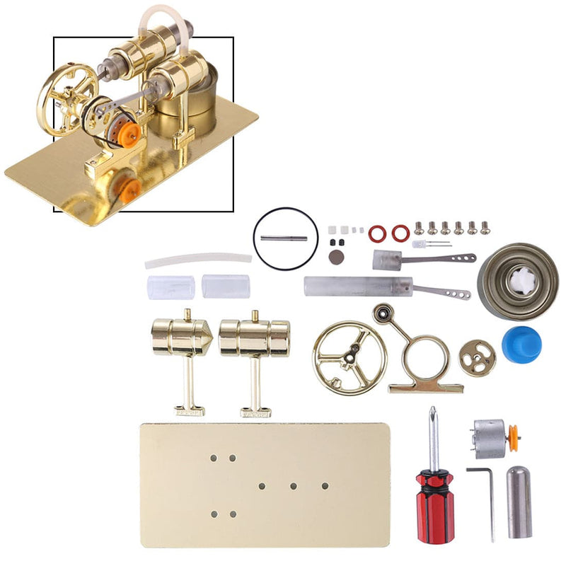 Assembly Single Cylinder Stirling Engine Generator DIY Model - Golden - stirlingkit