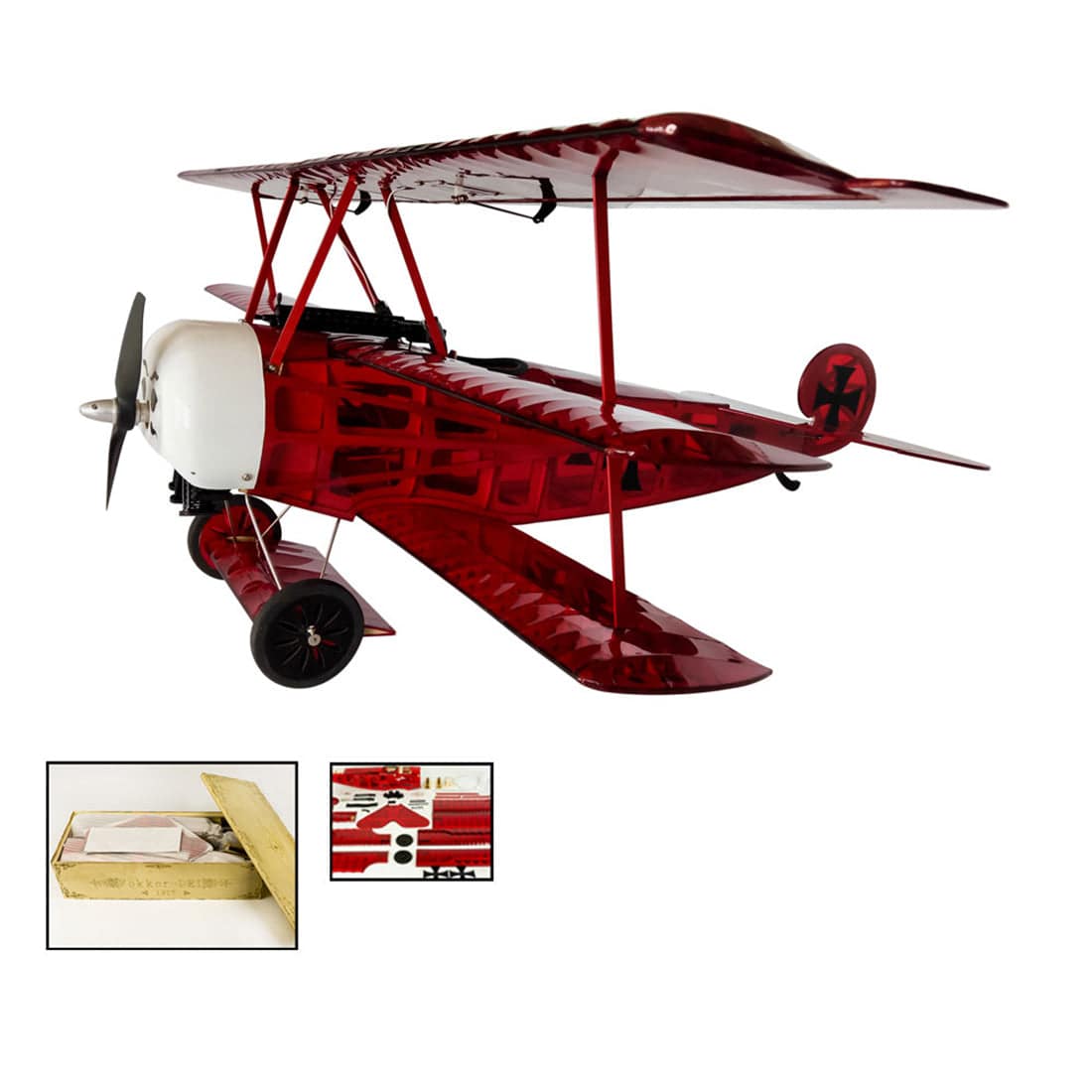 Balsa Wood RC Biplane Electric Trainer Fixed-wing Aircraft Assembly 770mm ARF - Red - stirlingkit