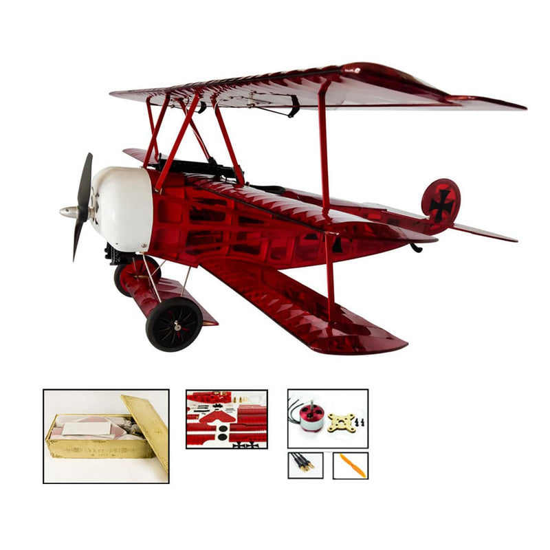 Balsa Wood RC Biplane Electric Trainer Fixed-wing Aircraft Assembly 770mm ARF - Red - stirlingkit