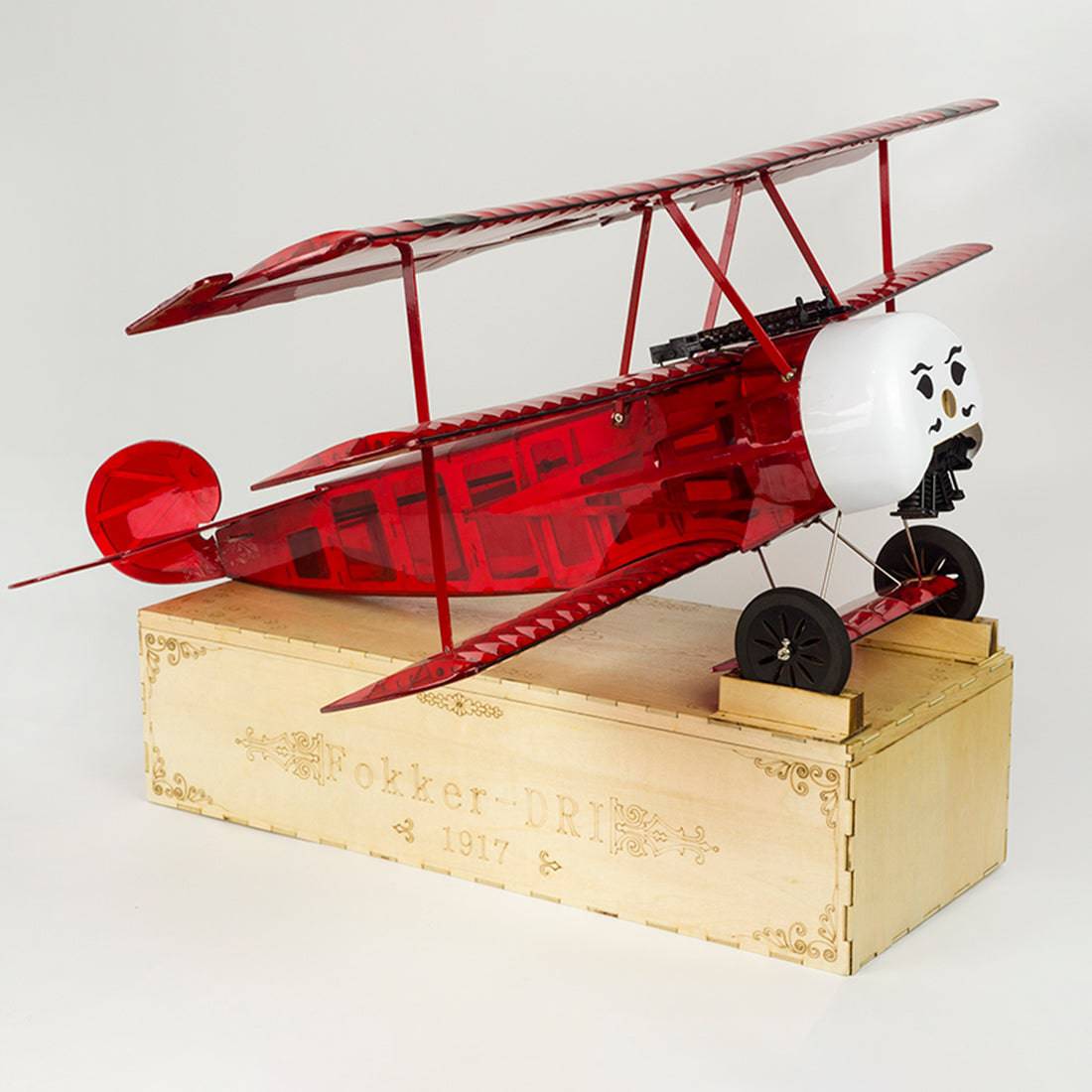 Balsa Wood RC Biplane Electric Trainer Fixed-wing Aircraft Assembly 770mm ARF - Red - stirlingkit