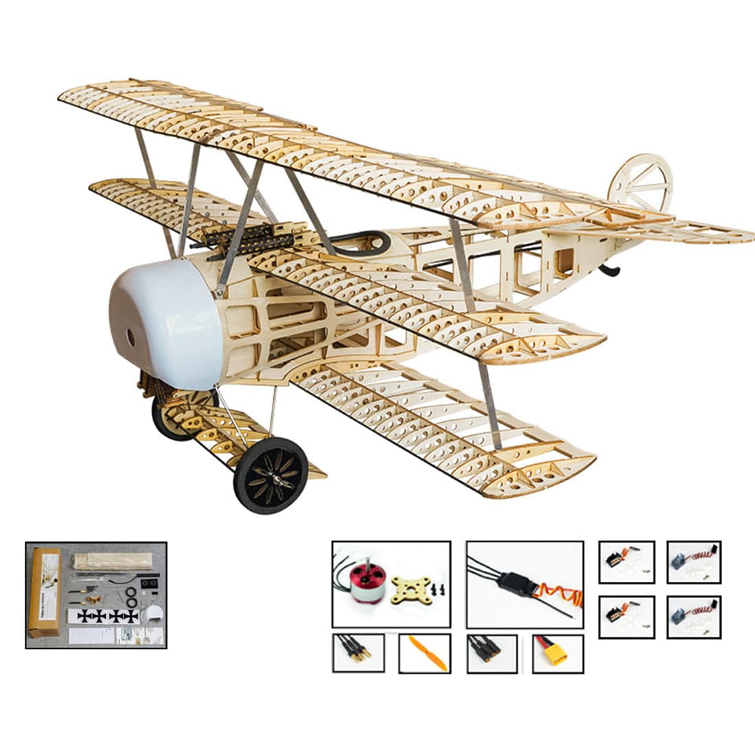 Balsa Wood Triplane Assembly Electric Fixed-wing Aircraft Trainer KIT 770mm - stirlingkit