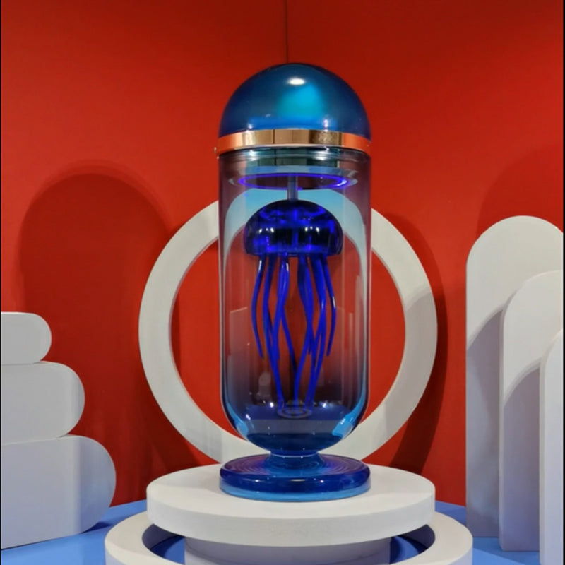 Blue Mechanical Capsule Jellyfish Model Artistic with Glass Cover - stirlingkit