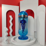 Blue Mechanical Capsule Jellyfish Model Artistic with Glass Cover - stirlingkit