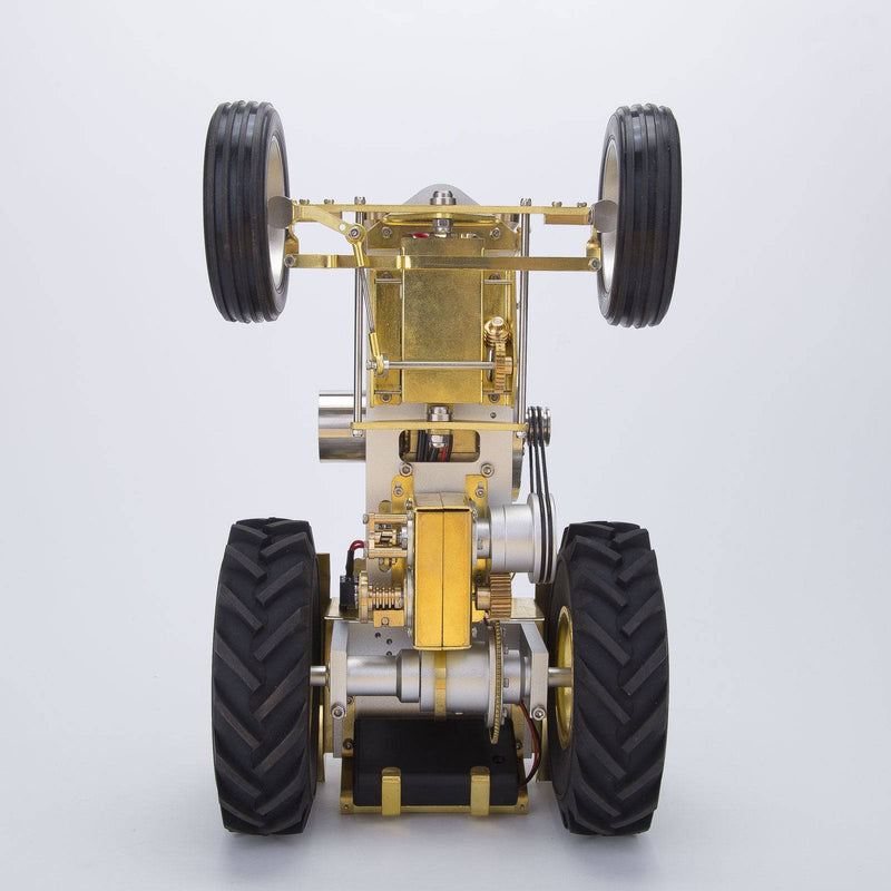 Brass Gas Powered Roller Tractor Vehicle Model with Mini Horizontal Water-cooled Engine - stirlingkit