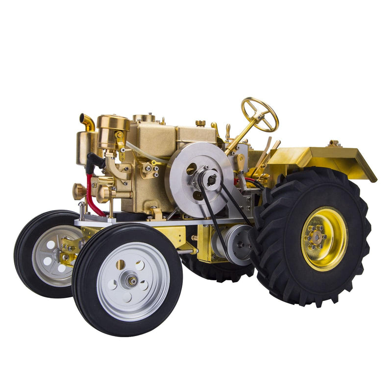 Brass Gas Powered Roller Tractor Vehicle Model with Mini Horizontal Water-cooled Engine - stirlingkit