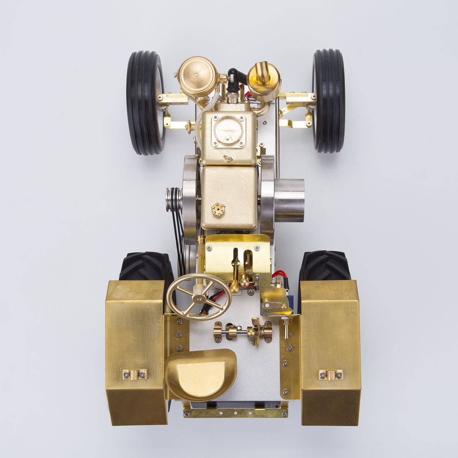 Brass Gas Powered Roller Tractor Vehicle Model with Mini Horizontal Water-cooled Engine - stirlingkit