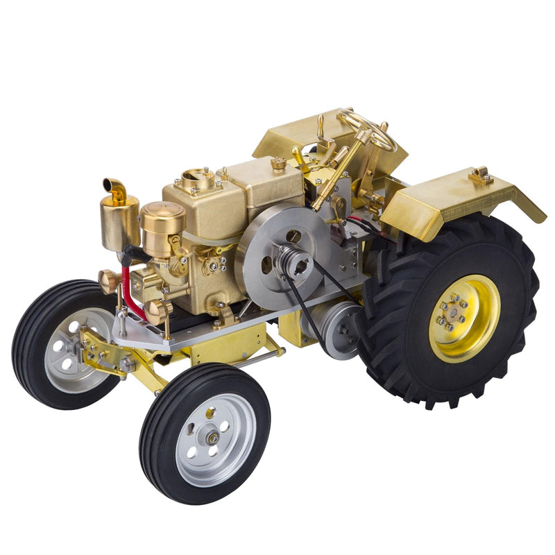 Brass Gas Powered Roller Tractor Vehicle Model with Mini Horizontal Water-cooled Engine - stirlingkit