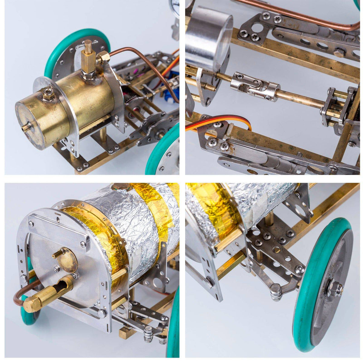 Bullet-shaped Steam Car Classic Vehicle Model Kit with V4 Steam Engine Gearbox Boiler Handmade - stirlingkit