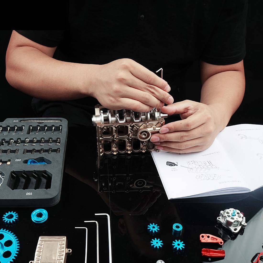 V4 Car Engine Model Full Metal Assembling Four-cylinder Building Kits for Researching Industry Studying/Toy/Gift - stirlingkit
