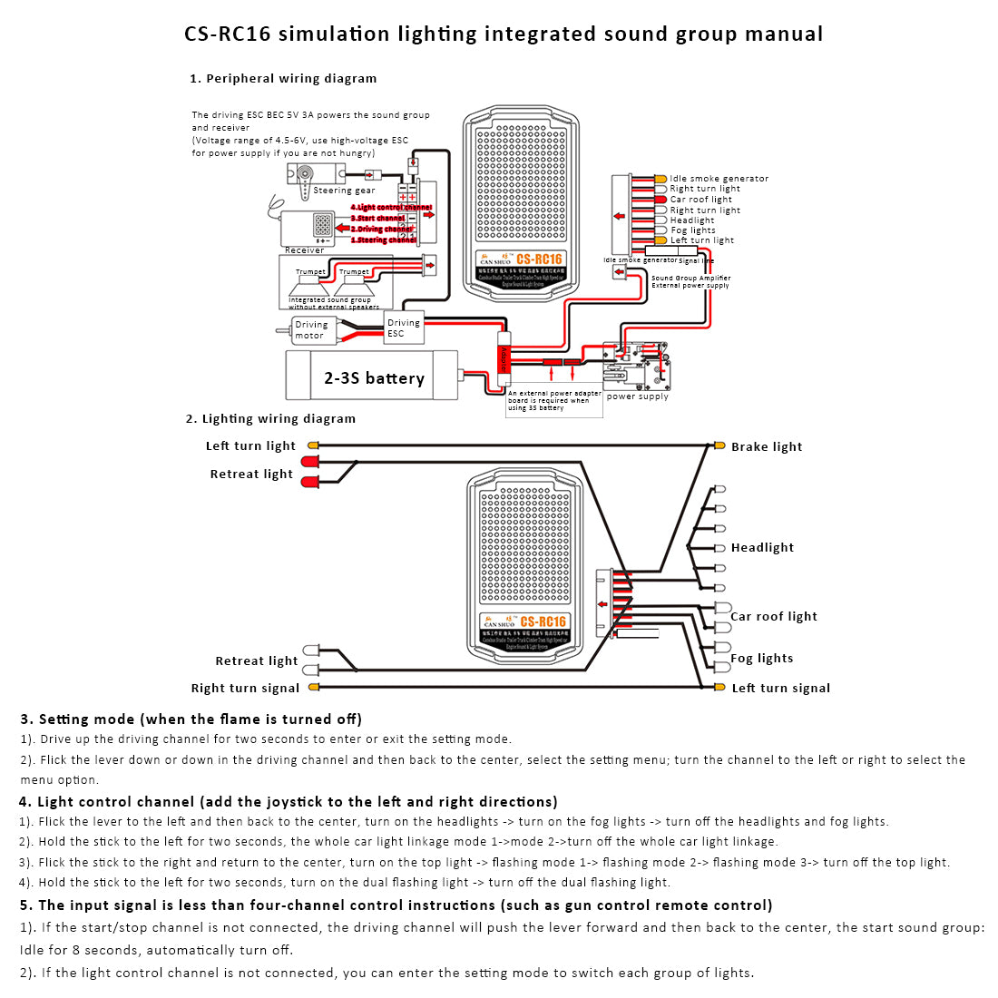 CS-RC16 Simulation Lights and Sound Set  Horn Sound Set Multi-sound Effects Switching 7 Kinds of Lights for RC Tractor Truck Climbing Car High-speed Car Model - stirlingkit
