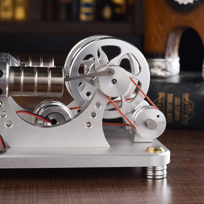 Custom 2 Cylinders Hot Air Stirling Engine Model Generator with Voltage Meter & LED Lamp Bead - stirlingkit