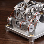 Custom 2 Cylinders Hot Air Stirling Engine Model Generator with Voltage Meter & LED Lamp Bead - stirlingkit