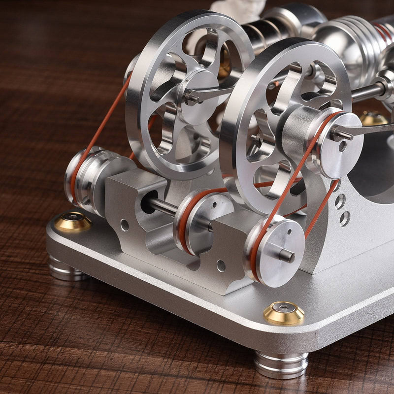 Custom 2 Cylinders Hot Air Stirling Engine Model Generator with Voltage Meter & LED Lamp Bead - stirlingkit