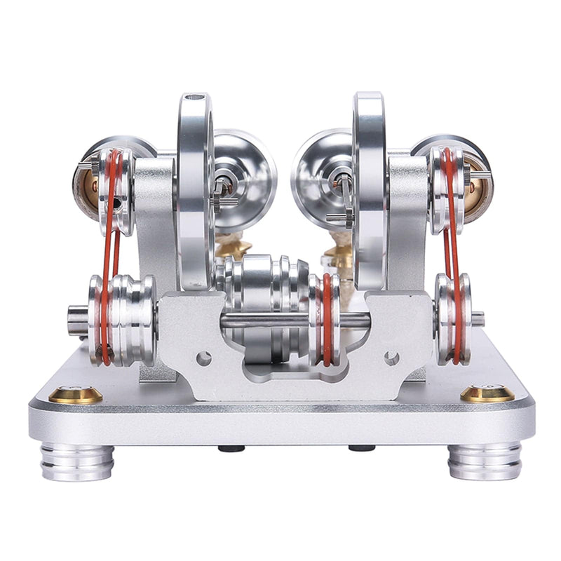 Custom 2 Cylinders Hot Air Stirling Engine Model Generator with Voltage Meter & LED Lamp Bead - stirlingkit