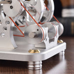 Custom 2 Cylinders Hot Air Stirling Engine Model Generator with Voltage Meter & LED Lamp Bead - stirlingkit