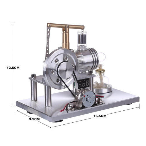 Custom Balance Type Hot Air Single Cylinder Stirling Engine Generator Model with  LED Bulb & Voltage Digital Display Meter - stirlingkit