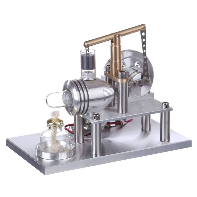 Custom Balance Type Hot Air Single Cylinder Stirling Engine Generator Model with  LED Bulb & Voltage Digital Display Meter - stirlingkit