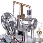 Custom Balance Type Hot Air Single Cylinder Stirling Engine Generator Model with  LED Bulb & Voltage Digital Display Meter - stirlingkit