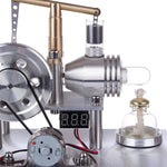 Custom Balance Type Hot Air Single Cylinder Stirling Engine Generator Model with  LED Bulb & Voltage Digital Display Meter - stirlingkit