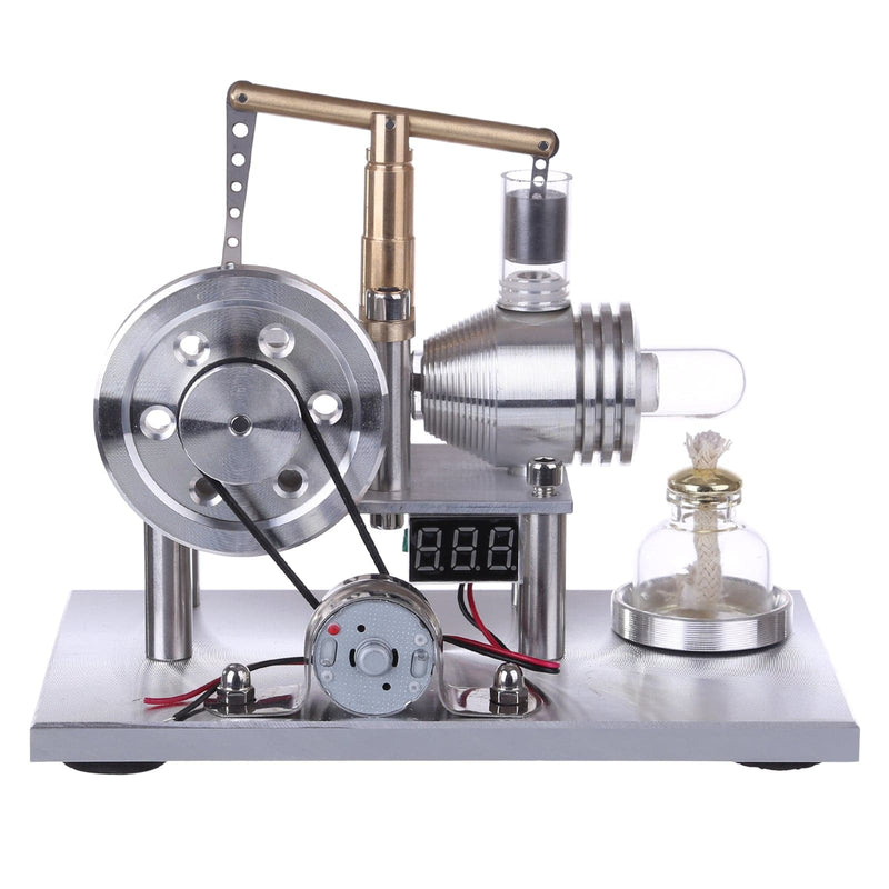 Custom Balance Type Hot Air Single Cylinder Stirling Engine Generator Model with  LED Bulb & Voltage Digital Display Meter - stirlingkit