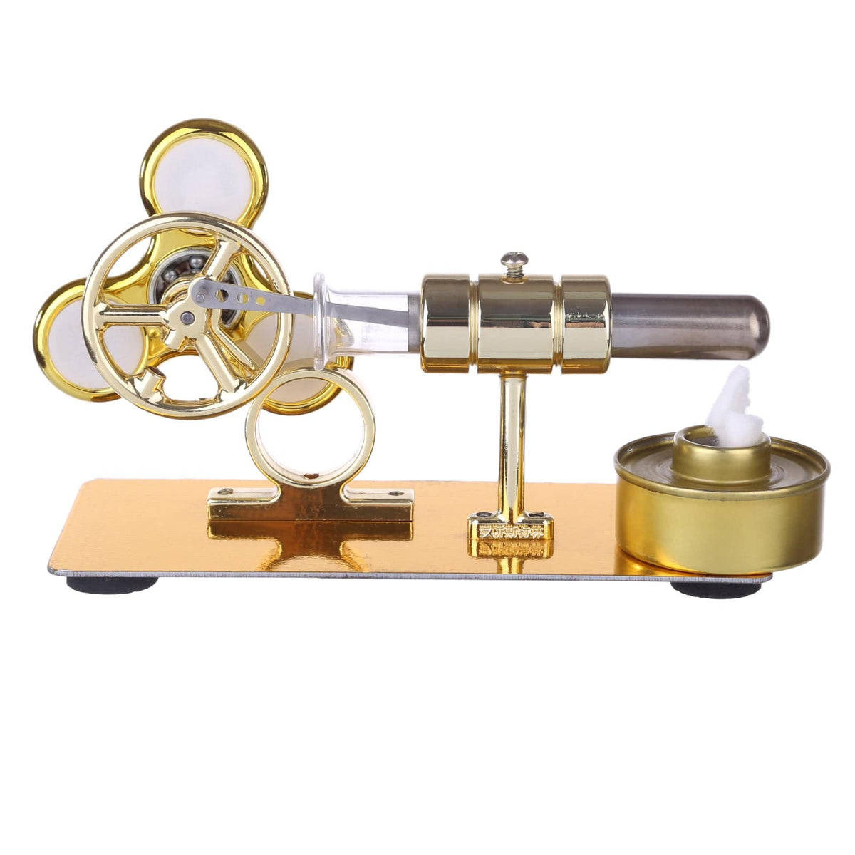 Customized Golden Single Cylinder Stirling Engine Model with Luminous Gyroscope Physical Experiment - stirlingkit