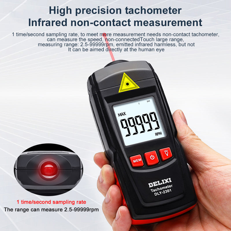 Digital Tachometer Contact Photo Tachometer Laser Tachometer RPM Tach LCD  Rotation Meter Gauge Tester