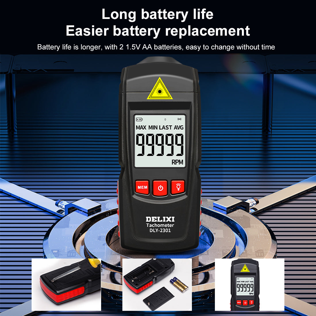 Digital Tachometer Tester Noncontact Laser Photo Sensor for Model Engine with 2.5 to 99,999 RPM Accuracy - stirlingkit