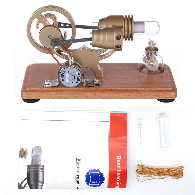 DIY γ-shape Assembly  Retro Stirling Engine Kit Generator Sterling Model with LED Light Science Educational Toy - stirlingkit