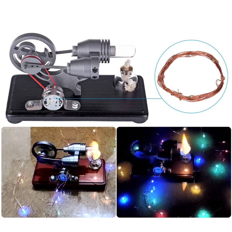 DIY γ-shape Assembly  Retro Stirling Engine Kit Generator Sterling Model with LED Light Science Educational Toy - stirlingkit