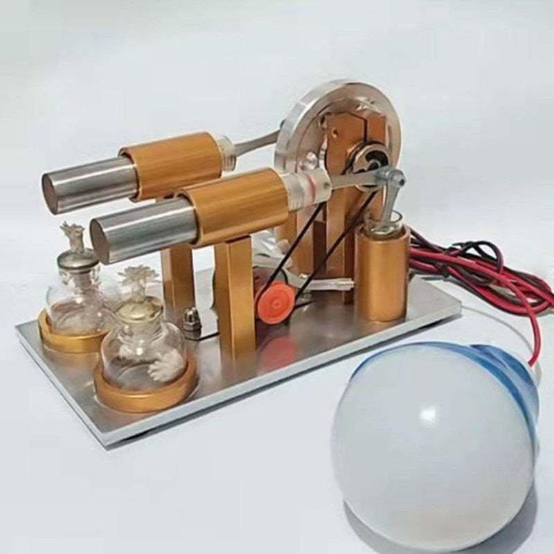Double Cylinder Stirling Engine Model Generator with Bulb Scientific Experiment Toys - stirlingkit