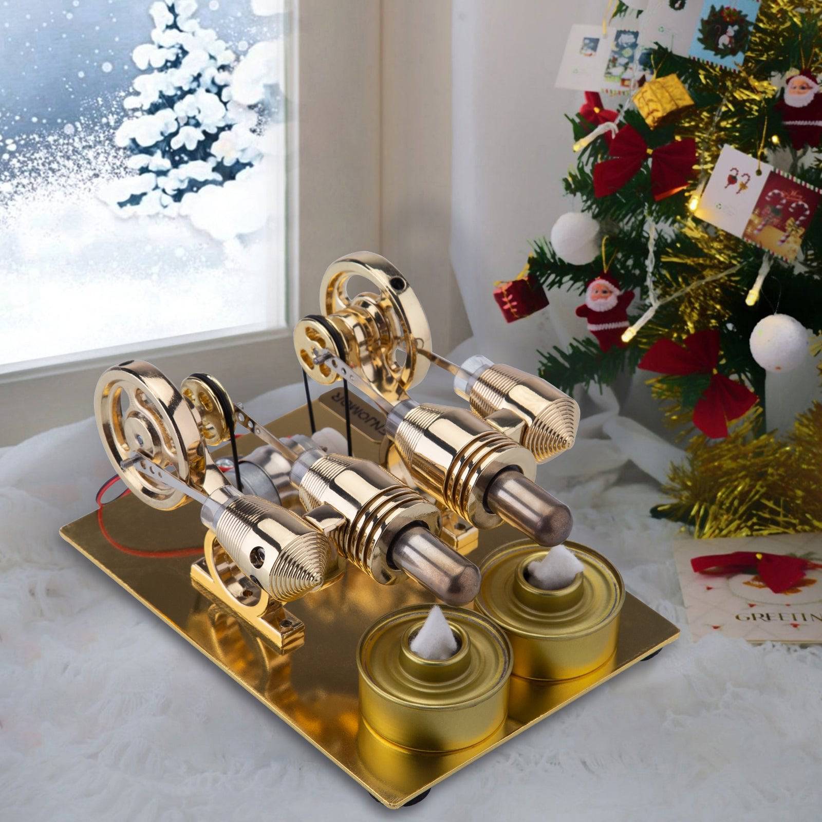 ENJOMOR 4 Cylinder Hot Air Stirling Engine Generator with Bulb & Voltmeter - stirlingkit