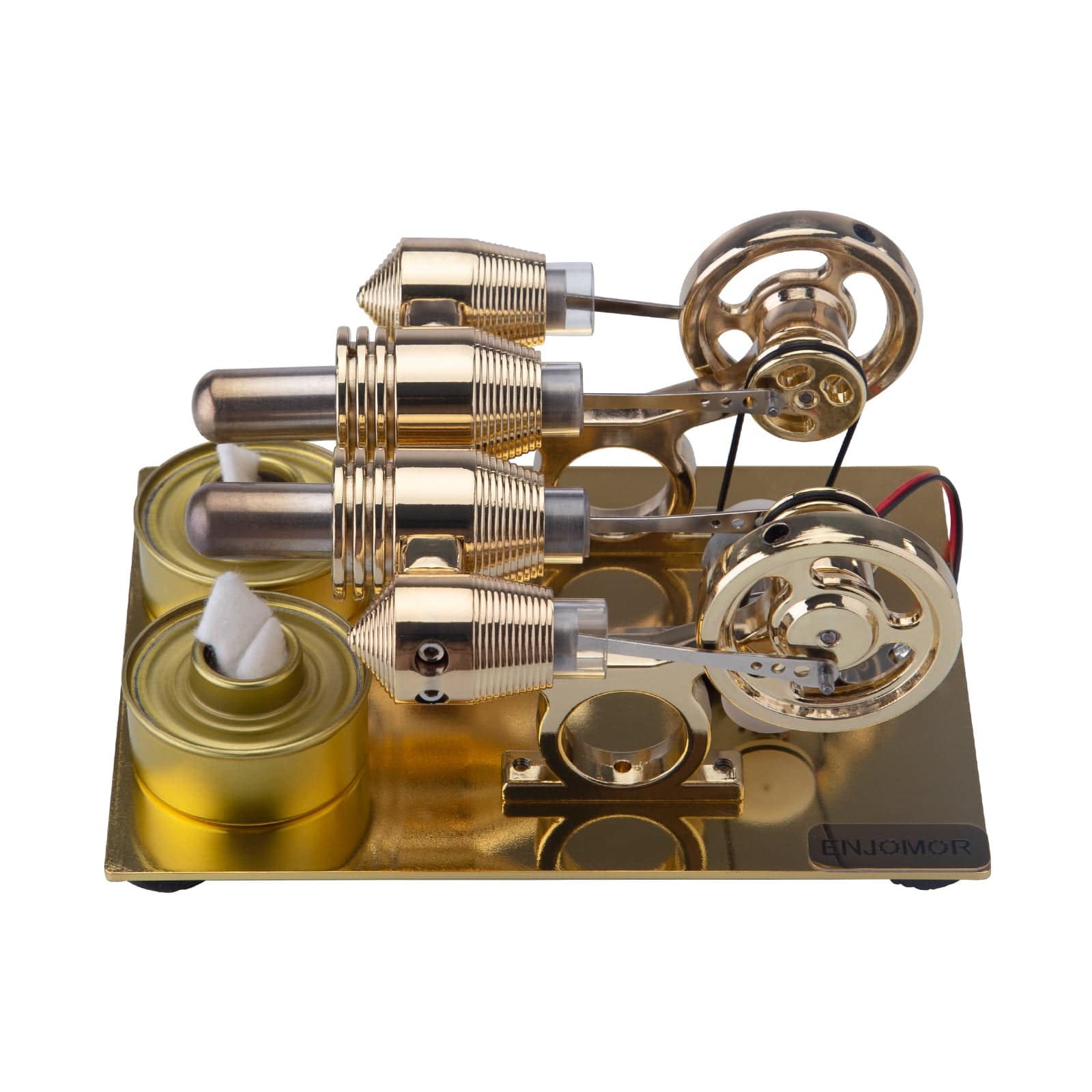 ENJOMOR 4 Cylinder Hot Air Stirling Engine Generator with Bulb & Voltmeter - stirlingkit