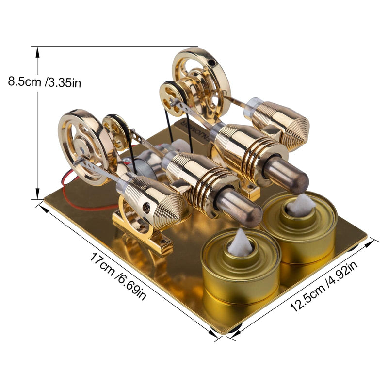 ENJOMOR 4 Cylinder Hot Air Stirling Engine Generator with Bulb & Voltmeter - stirlingkit