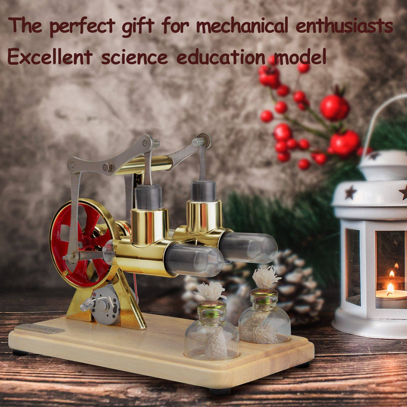 ENJOMOR Balance Two Cylinder Stirling Engine with LED Light Bulb - stirlingkit