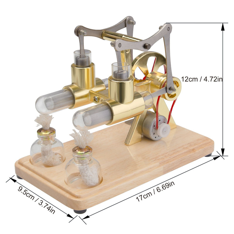 ENJOMOR Balance Two Cylinder Stirling Engine with LED Light Bulb - stirlingkit