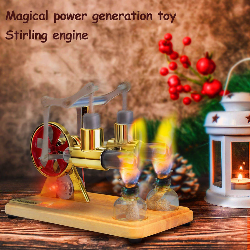 ENJOMOR Balance Two Cylinder Stirling Engine with LED Light Bulb - stirlingkit