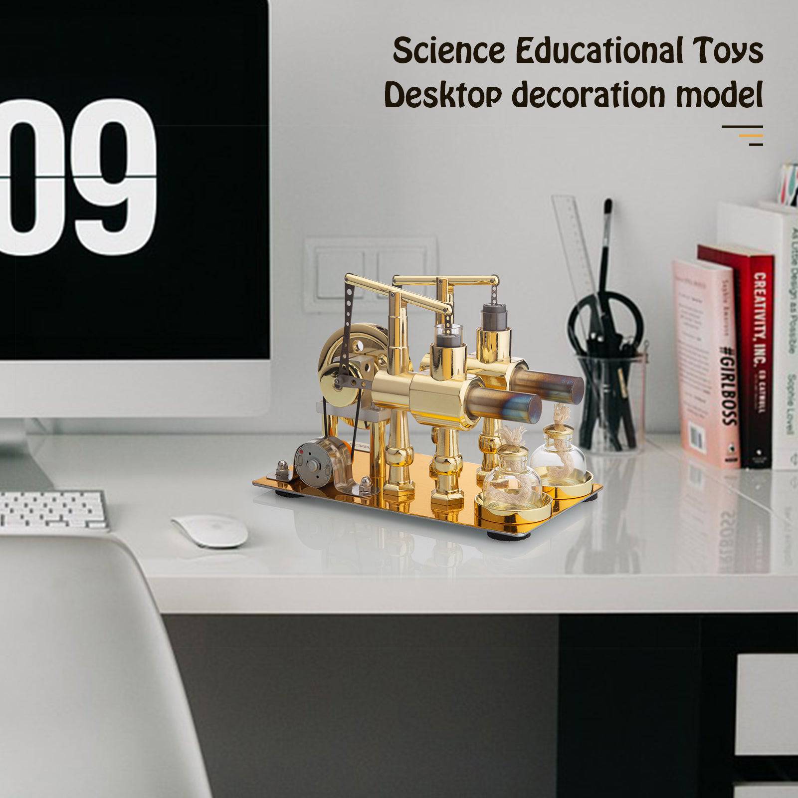 ENJOMOR Golden Balance Stirling Engine Generator with LED Bulb Non-Stop Run - stirlingkit