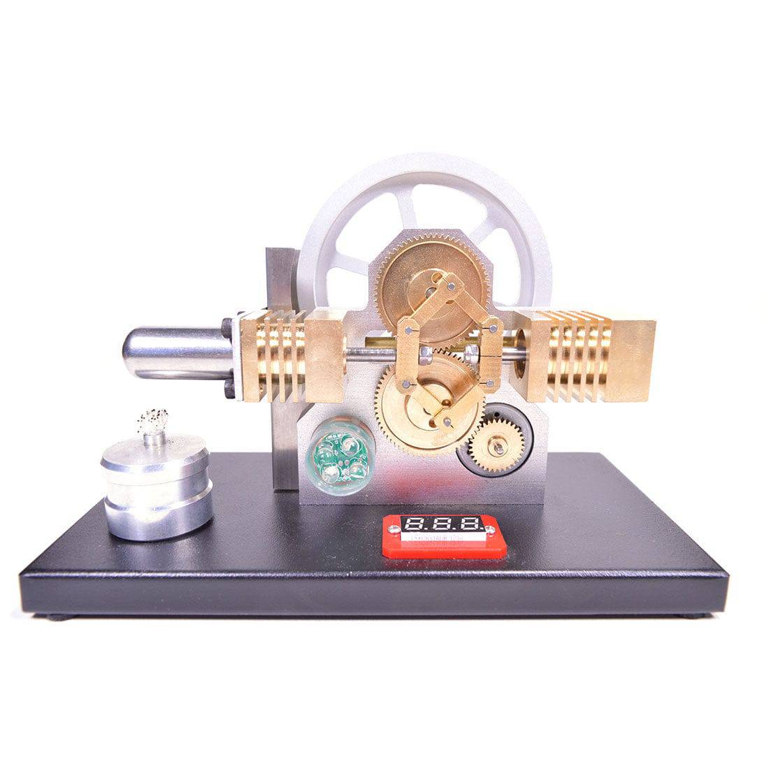 Enjomor Horizontal Gear Drive Hot Air Stirling Engine LED Electricity Generator Model with Voltmeter - stirlingkit
