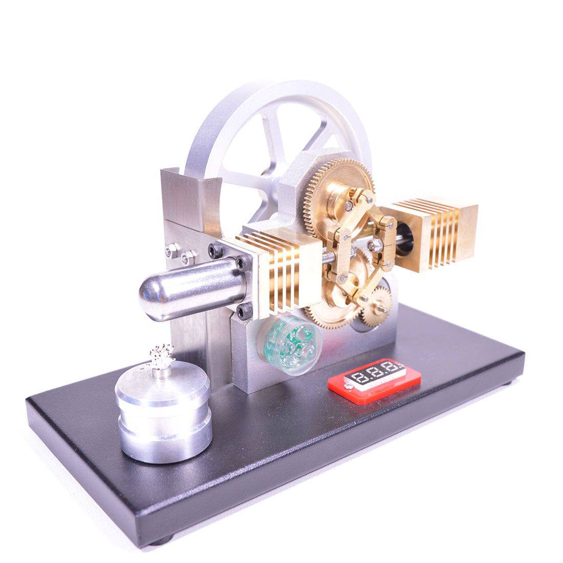 Enjomor Horizontal Gear Drive Hot Air Stirling Engine LED Electricity Generator Model with Voltmeter - stirlingkit