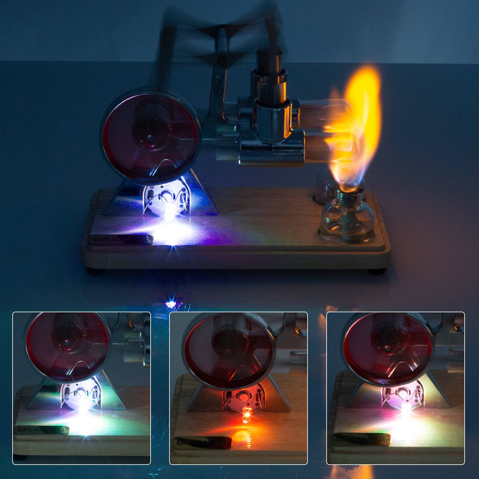 ENJOMOR Mini Double Cylinder Hot Air Stirling Engine STEM Silver - stirlingkit